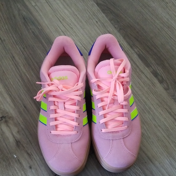 Adidas Women's Pink and Neon Green Sneakers - Picture 3 of 8